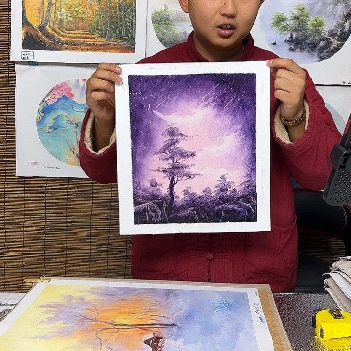 油画行路人小院绘画作品竞拍