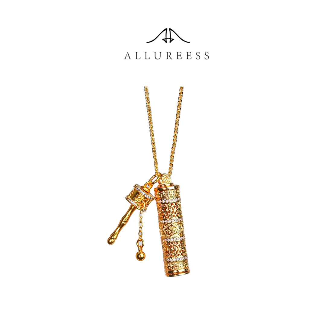 铜合金吊坠 【赚金筒】抽拉款镂空花丝吊坠项链