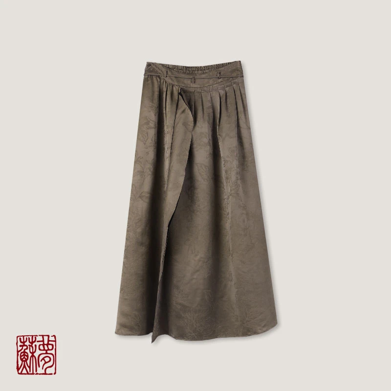 蘇夢月影提花前褶半裙中式国风提花半身裙0107330