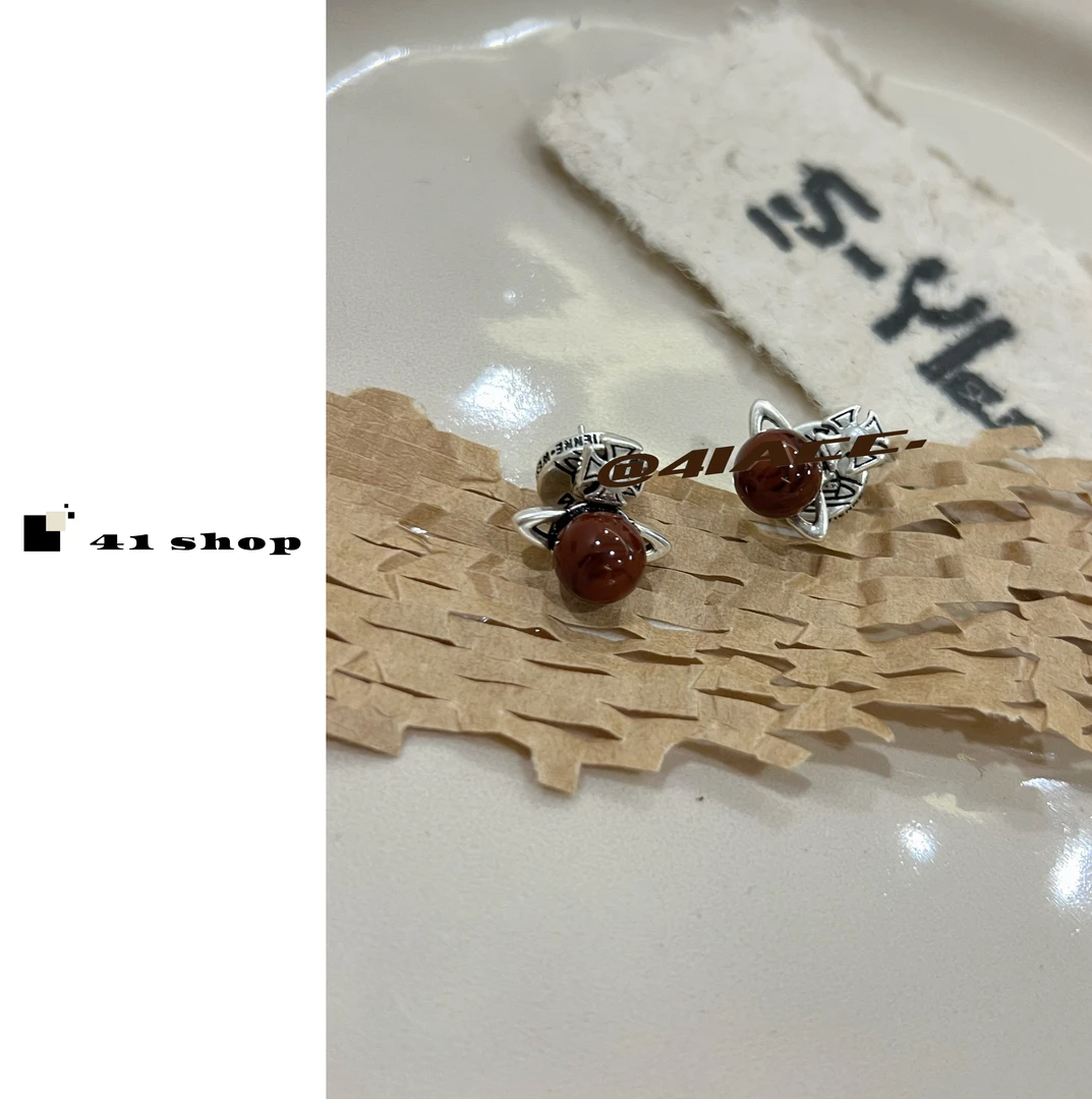 铜合金树脂耳饰 B-1 土土棕立体星球耳钉复古百搭小众简约耳