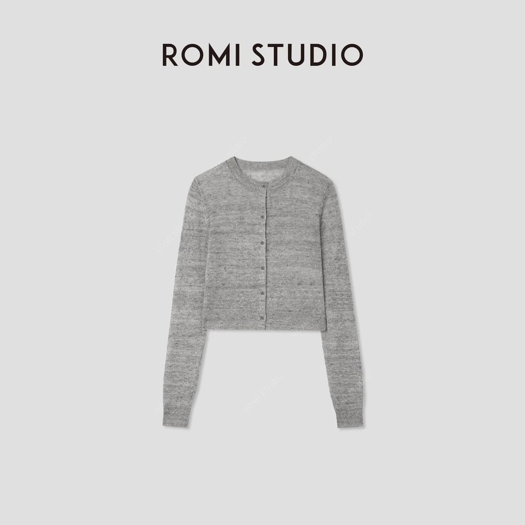 ROMI STUDIO 100%欧洲进口色纺亚麻修身短款长袖薄开衫RWCRST3214