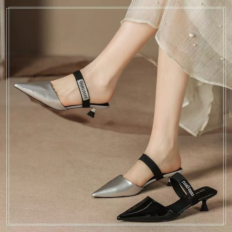 仙女风包头后空凉鞋单鞋高跟时装凉鞋凉拖鞋尖头百搭