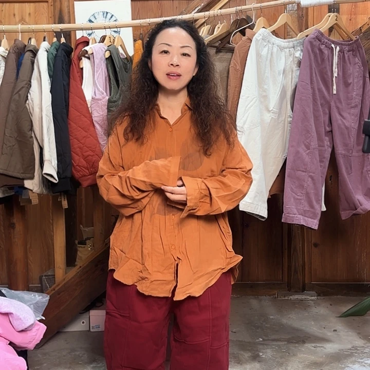 橘黄色衬衣女秋冬宽松衬衣