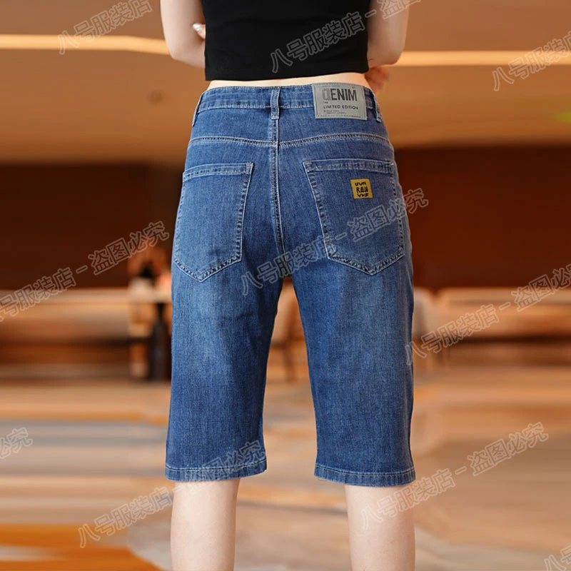 接潮蓝色牛仔裤短裤男夏季薄款美式高街宽松中裤潮流ins五分裤男