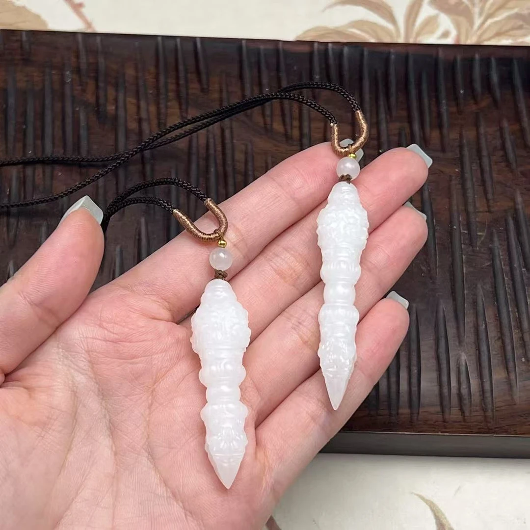 【北野珠宝】天然和田玉俄料羊脂白玉坠B183H-161多样性发一51x12mm