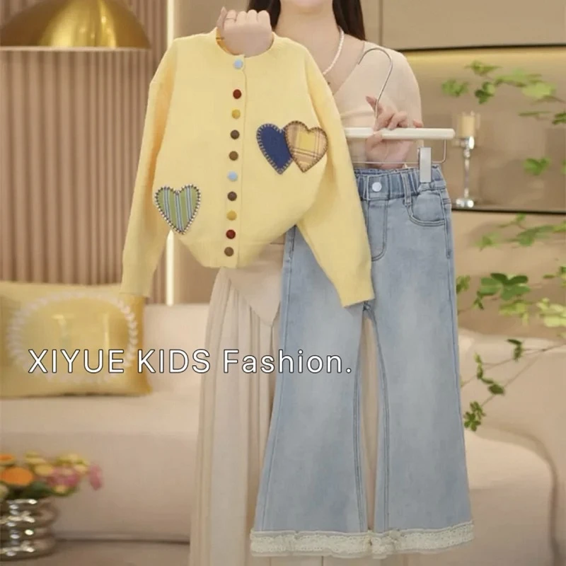 女童春款套装2025春季新款儿童长袖毛衣春秋款中大童针织衫两件套