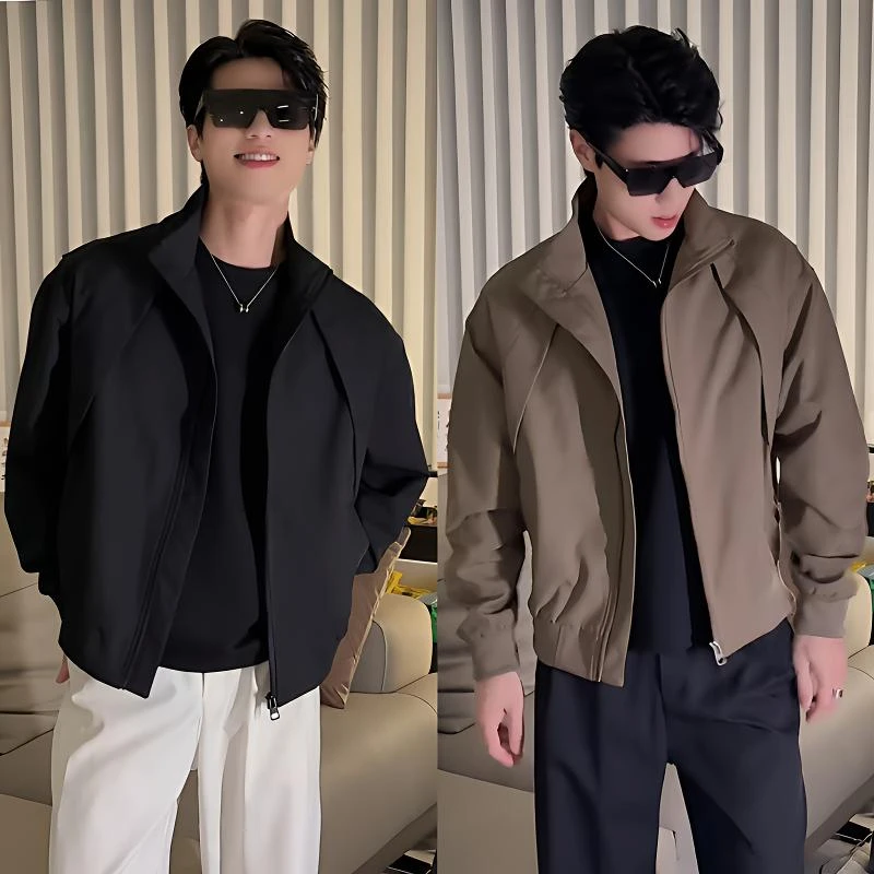 美式三防飞行员立领夹克男秋季新款痞帅高级感纯色百搭休闲外套