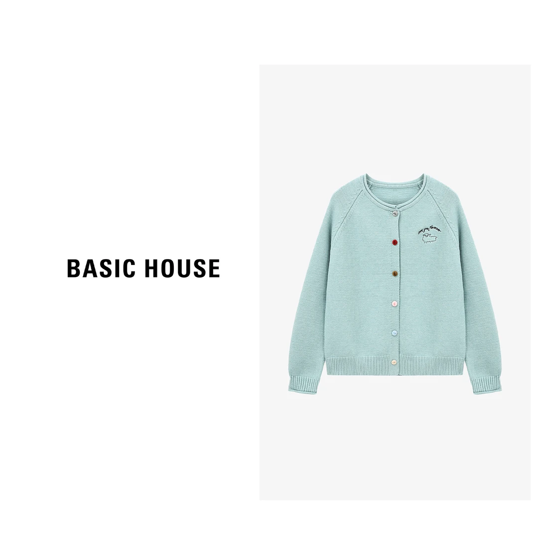 Basic House/百家好慵懒提花单排扣百搭宽松开衫毛衣-B0625B5JRE2