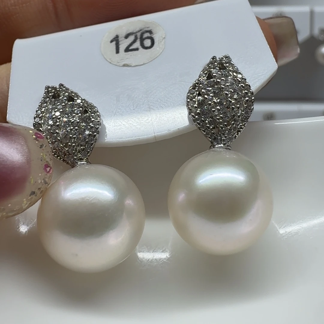 微***笑淡水珍珠耳饰银S925镶嵌珍珠12.3