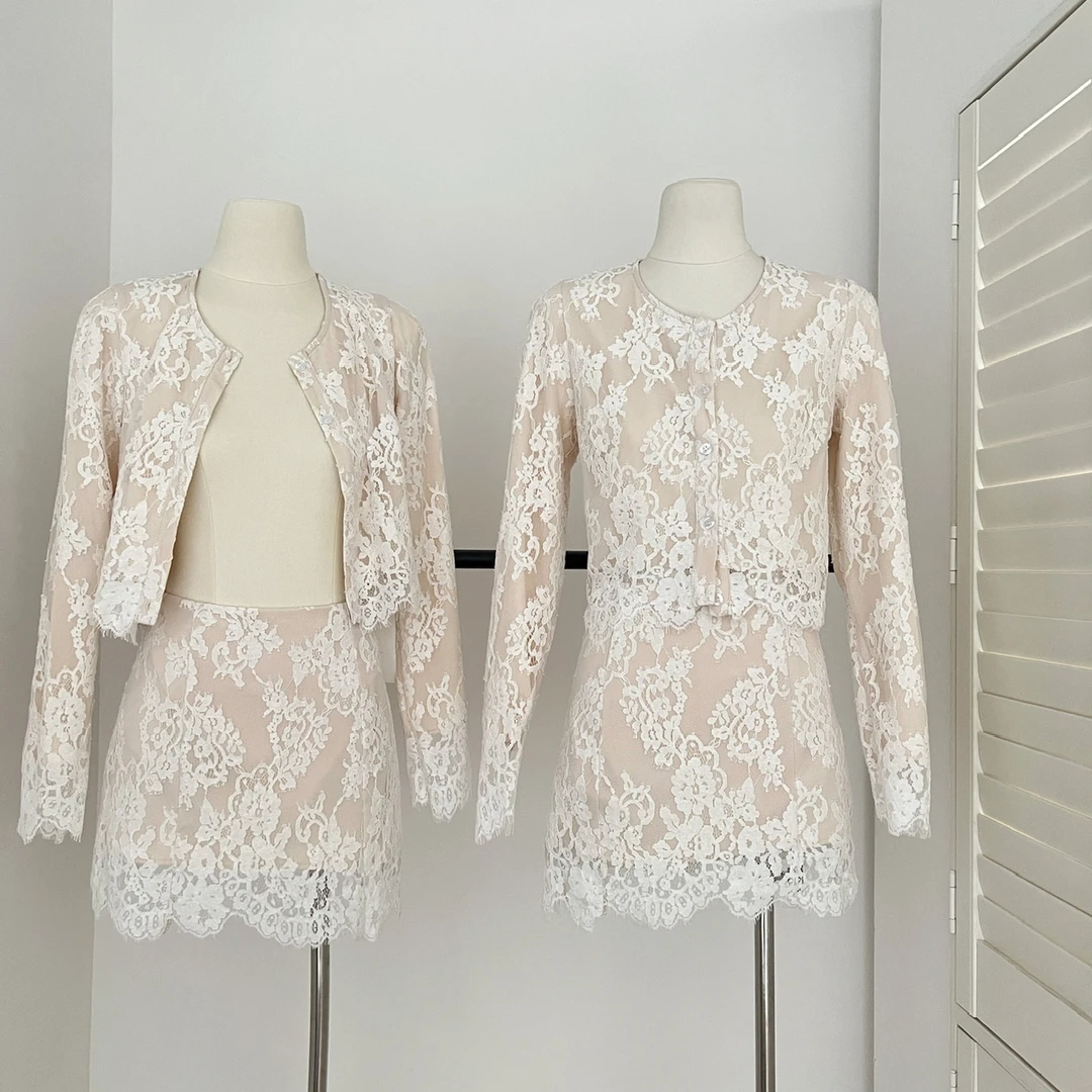 MummyCat下蛋喵 丽嘉小姐中古股线蕾丝精致千金衬衣半裙套装