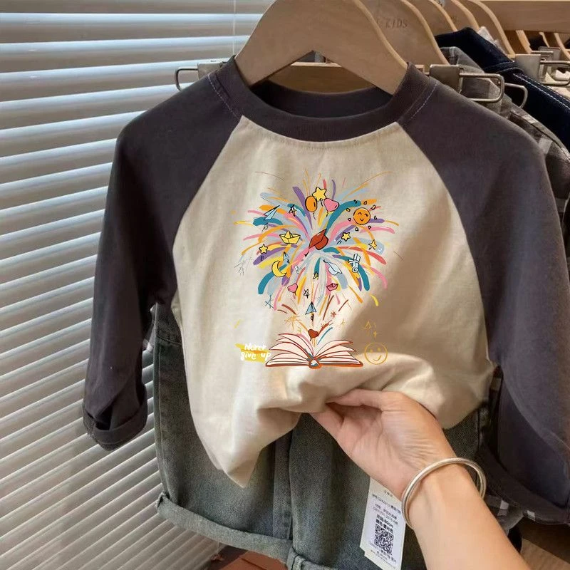 纯棉新款童装洋气宝宝儿童女童外穿T恤男童上衣小童卡通长袖打底t