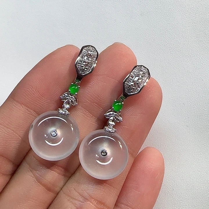 翡翠18K金镶嵌耳坠平安扣