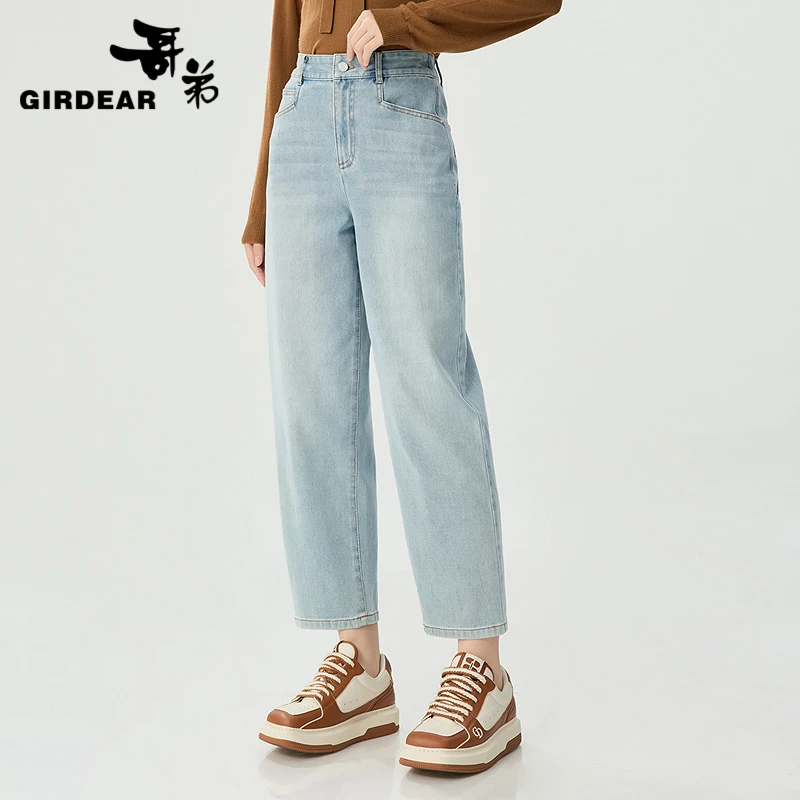 GIRDEAR/哥弟高腰显瘦百搭烟管时尚锥形复古九分奶奶裤110006