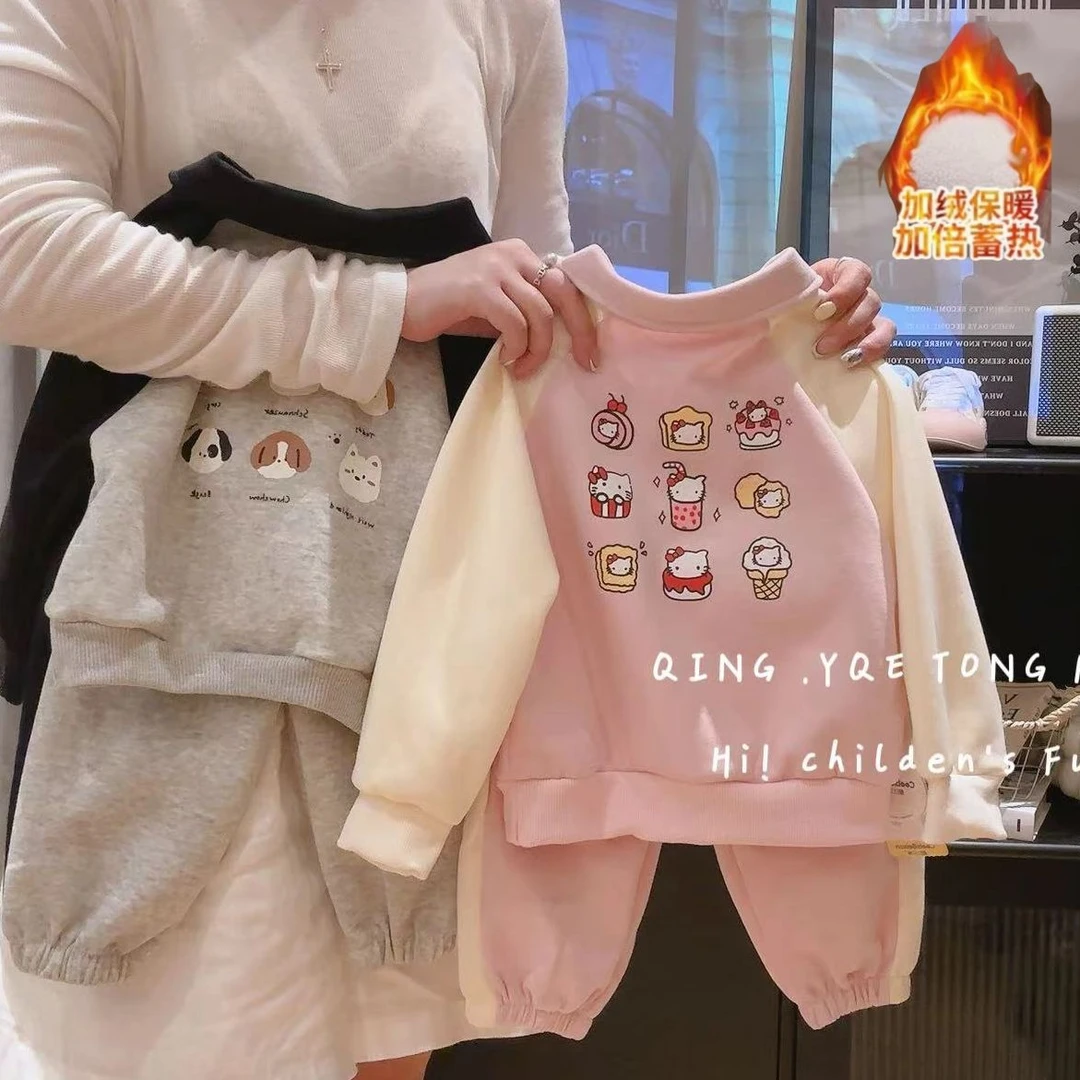 【加绒两件装】新款儿童POLO衫卫衣套装男女童卫衣两件套可爱百搭