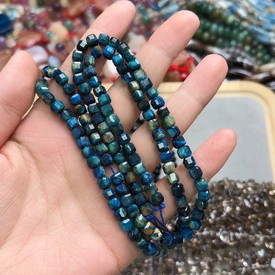 玛瑙/玉髓未镶嵌珠宝半成品5×5黄蓝虎方切一条长30