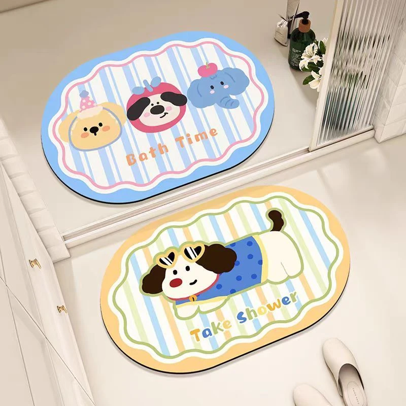 【双舱】【2个装】卡通水晶绒浴室吸水脚丫垫卫生间防滑洗手间厕所门J