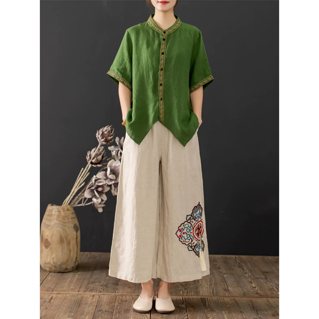 休闲大码宽松盘扣茶服禅意夏季文艺复古妈妈中国民族风女装薄款