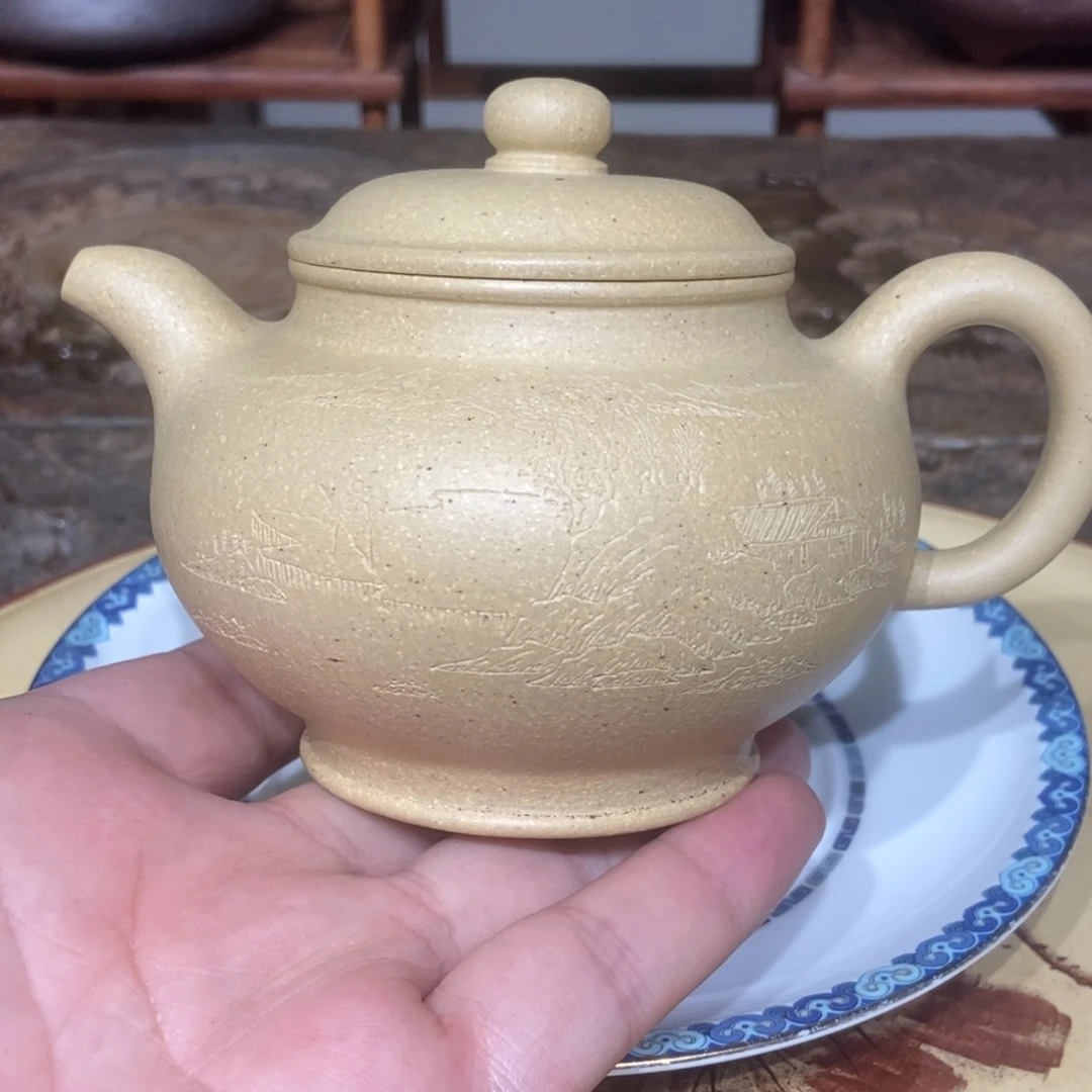茶壶紫砂梨皮本绿全手260