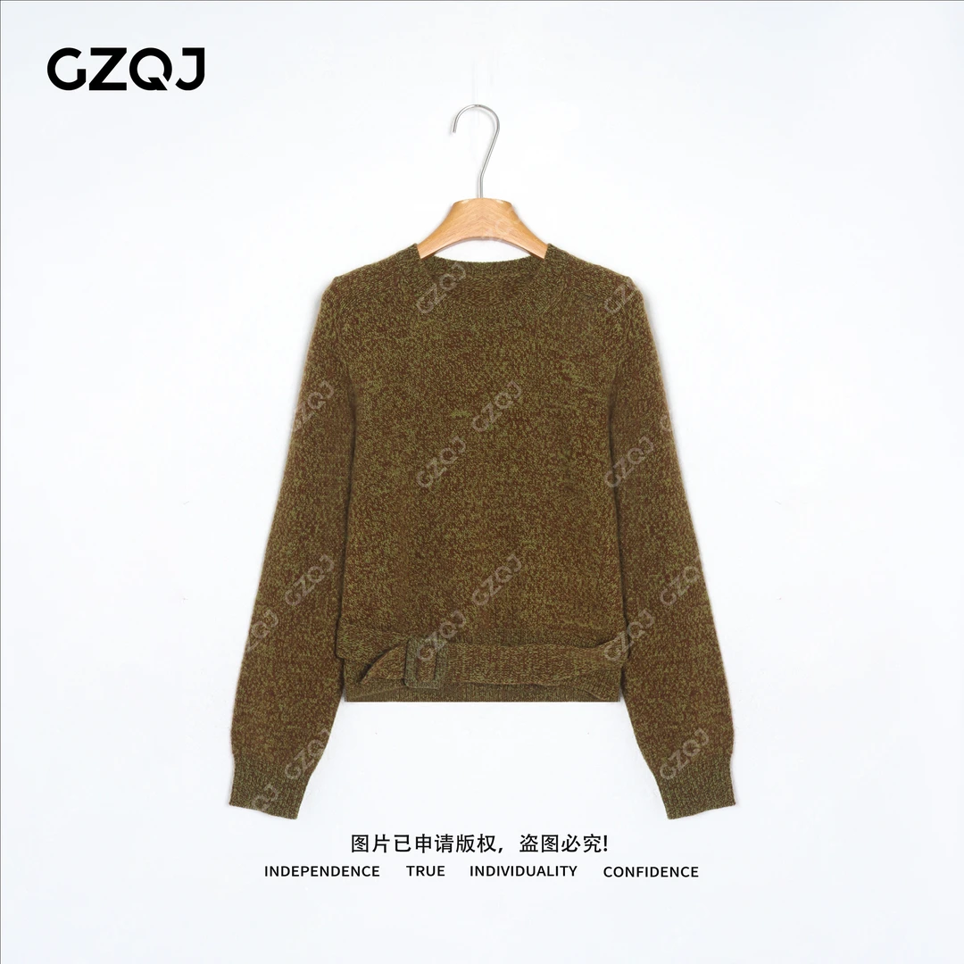 广州琴姐【松间织语】琥珀流光风绵羊毛圆领长袖毛衣女秋冬款 82224