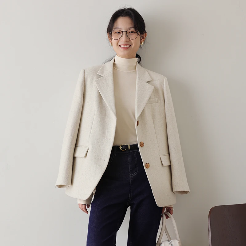 清仓【1029】毛呢西装外套女秋冬气质小个子羊绵毛西服