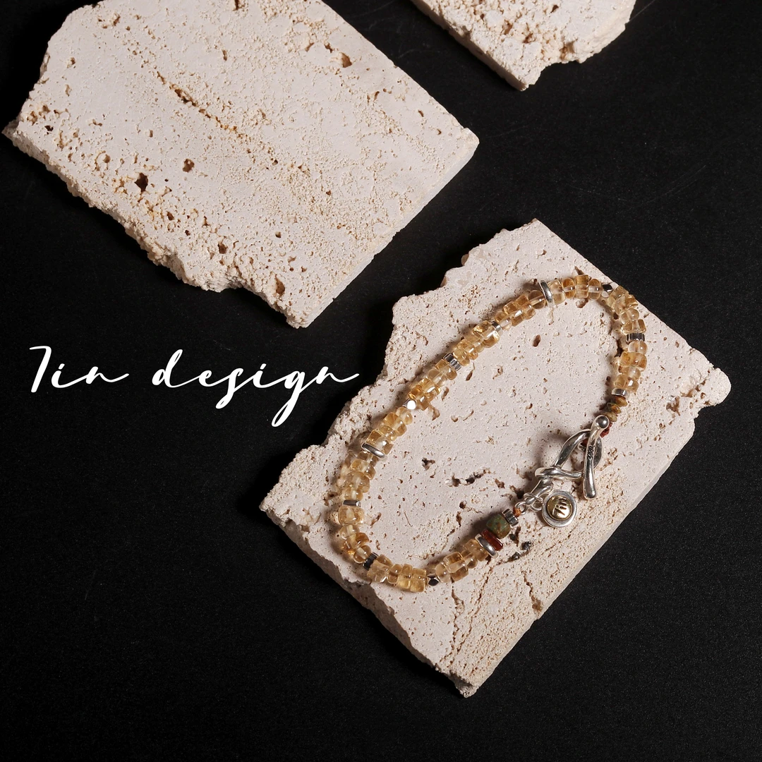 925银手链 7in【橘子汽水】原创小众设计复古手作黄色925手链