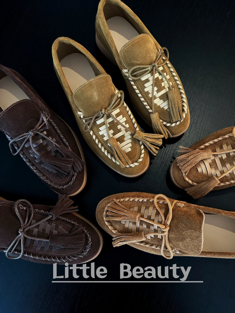 【小美家】头层牛皮M家手工编织秋冬乐福鞋