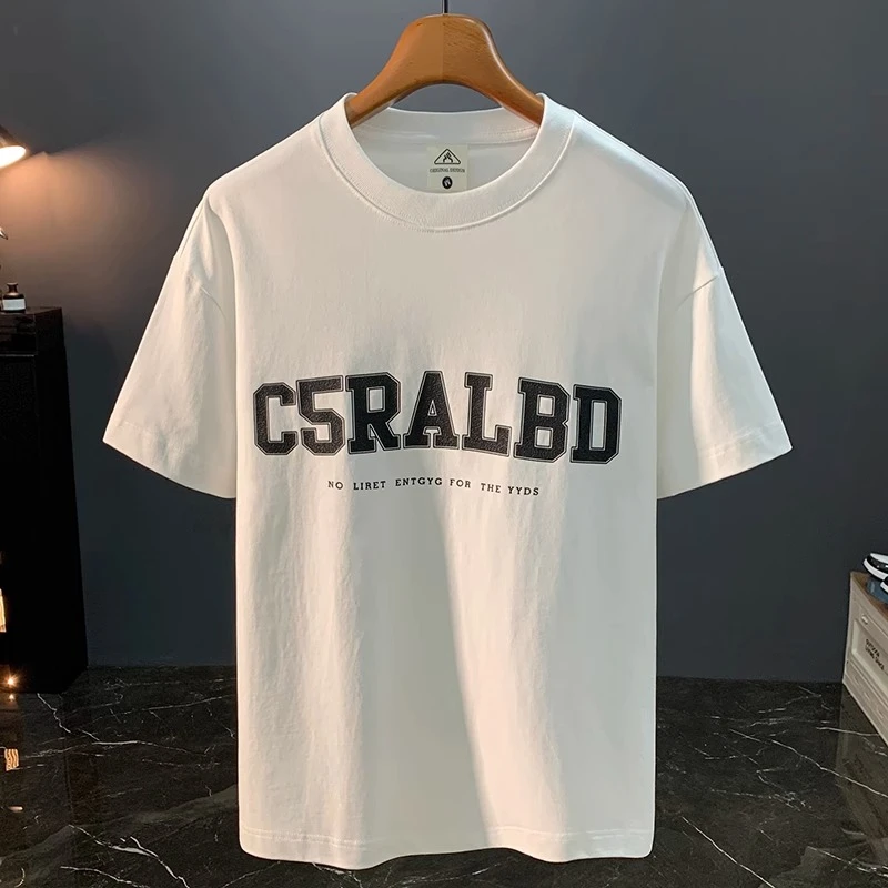 U&PURA夏季新款短袖t恤男款美式潮牌透气体恤宽松印花潮流百搭T恤