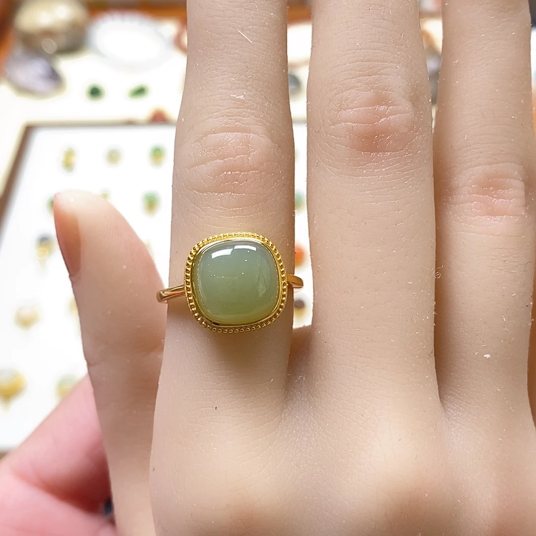 和田玉戒指银S925镶嵌