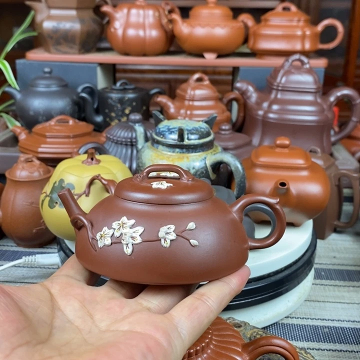 茶壶紫砂梅花半月130CC原矿老紫泥特价