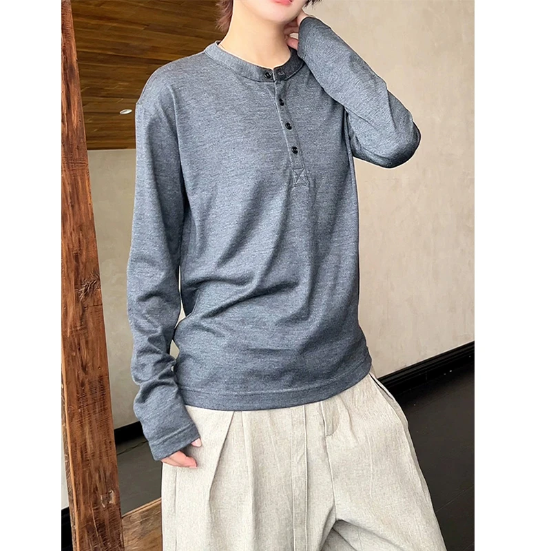 亨利领长袖t恤男美式cleanfit老钱风卫衣早秋通勤穿搭针织亨利衫