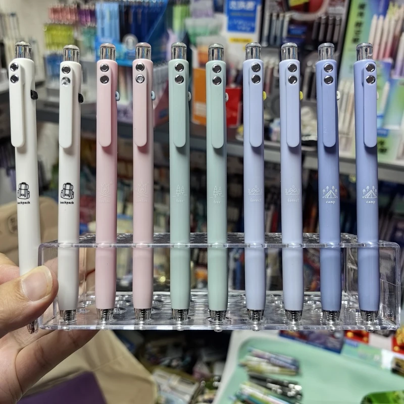 禾硕去露营吧10支笔-颜色随机-按动黑色中性笔0.5mmST双珠笔头369