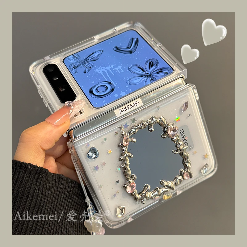 适用华为purax典藏版折叠屏手机壳pocket2透明滴胶水钻几何镜面女