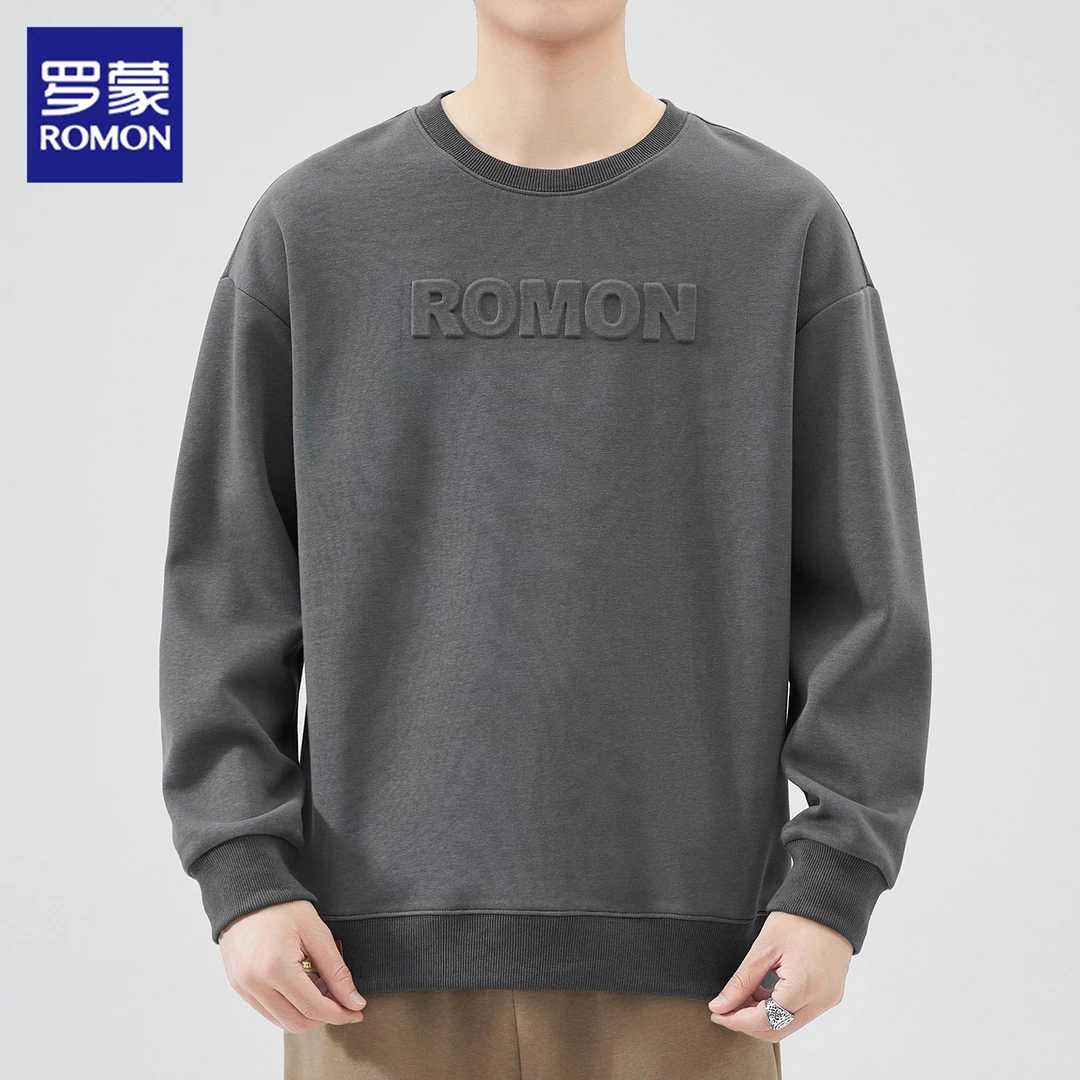 罗蒙男士圆领卫衣2025秋季新款宽松潮流休闲慵懒风打底上衣男装