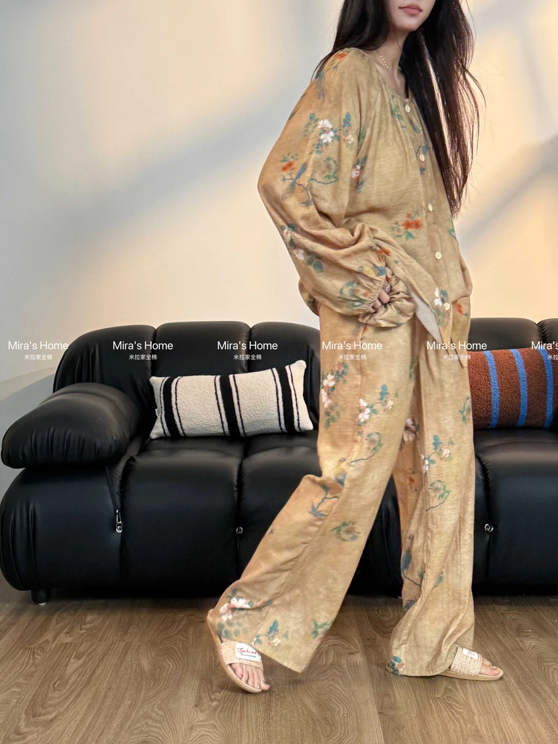 【A类胸垫款全棉系扣套装】Mira’s Home全棉双层婴儿棉纱睡衣