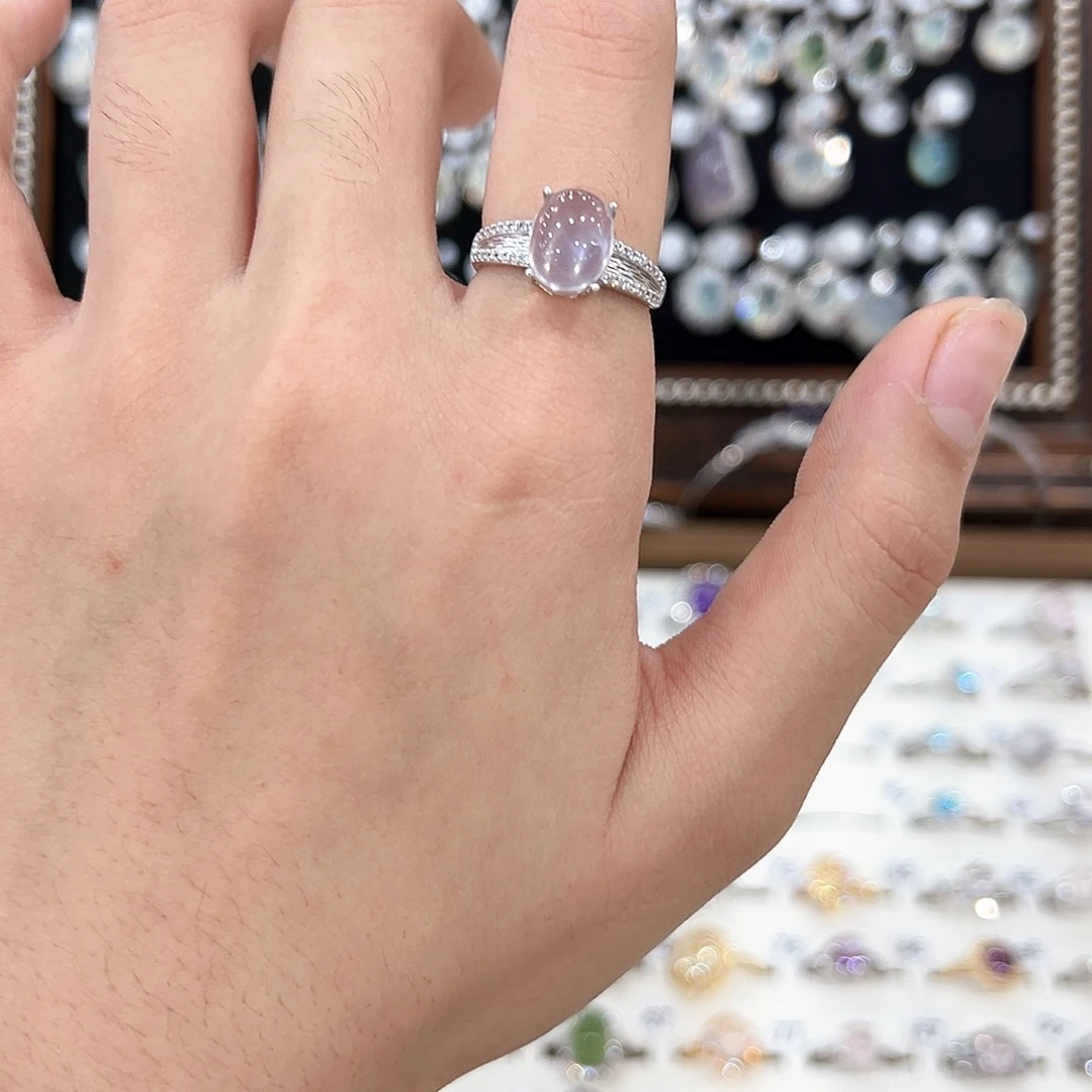 蛇纹石玉银S925镀金镶嵌戒指