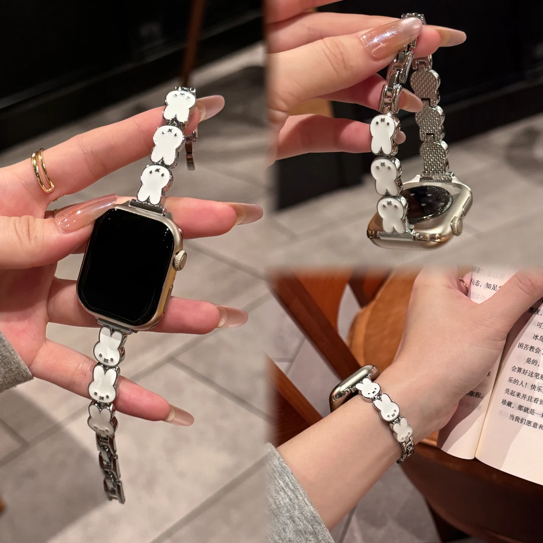可爱兔子金属手链款适用于苹果手表表带AppleWatch11iwatch10S789