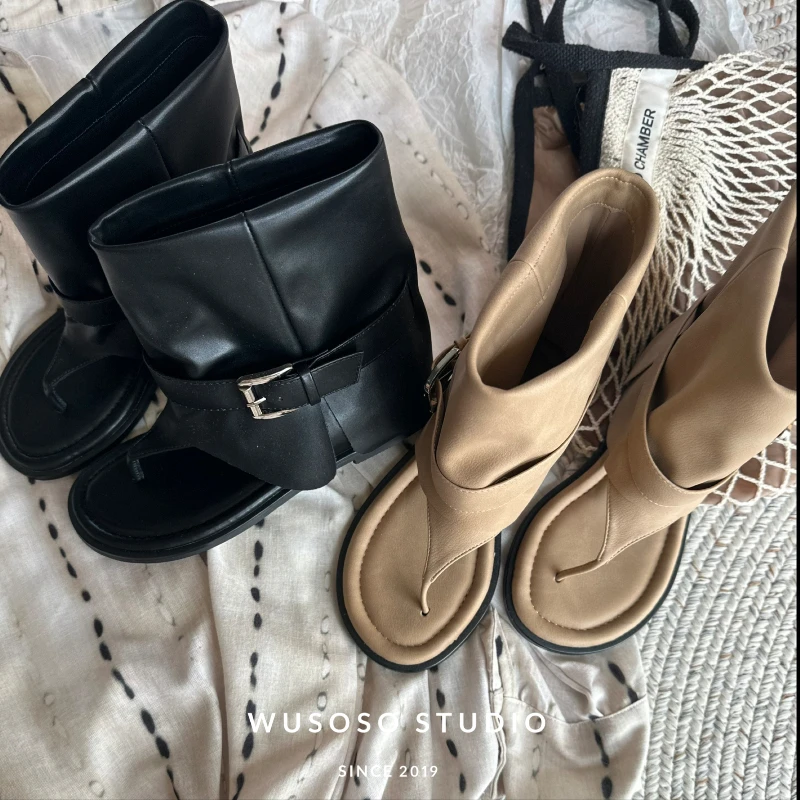 【soso】25ss｜甜酷风慵懒人字裤管平底凉靴