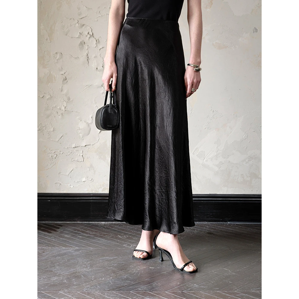 耀黑迷雾100%醋酸垂感百搭显瘦半身裙飘逸裙子MS245072