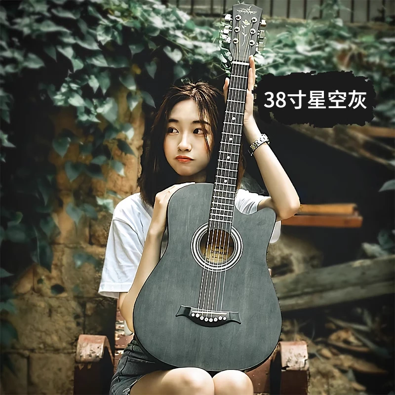 网红款灰色初学者正品民谣学生新手40入门级乐器单板38寸41木吉他
