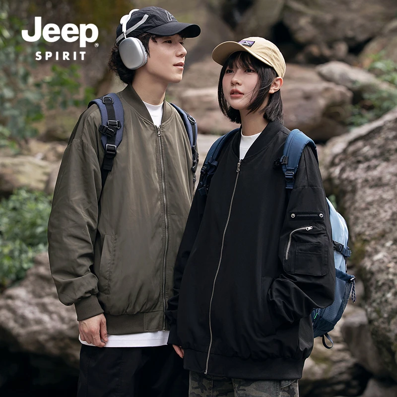 JEEPSPIRIT吉普潮牌夹克男女同款春秋季新款宽松百搭美式休闲夹克