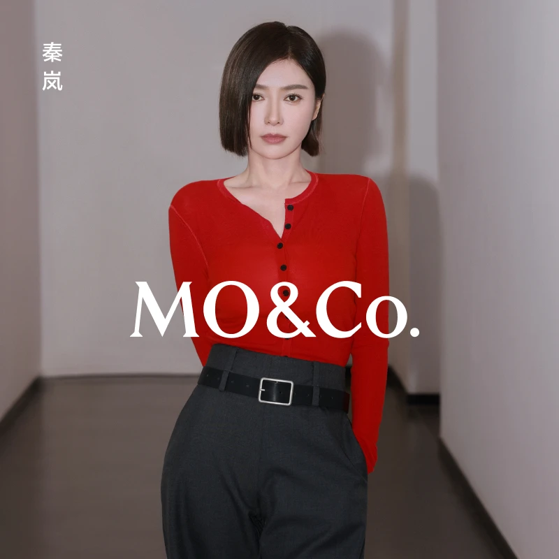 【秦岚同款】MOCO针织衫开衫秋季捏褶收腰绵羊毛MBD3CARK01