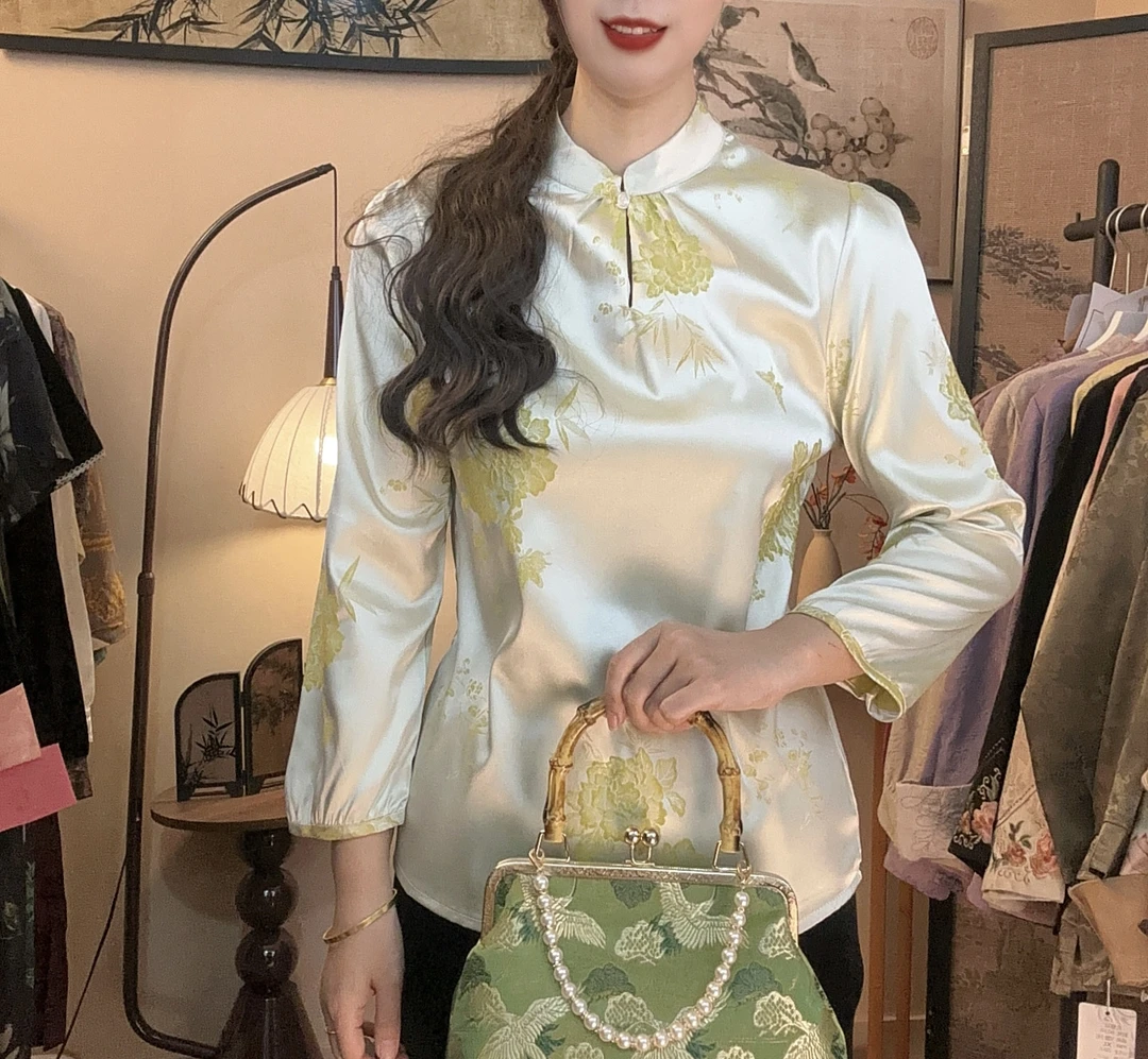 【桑柔】古风蝶念花复古圆领秋款刺绣上衣立领气质日常八分袖1780