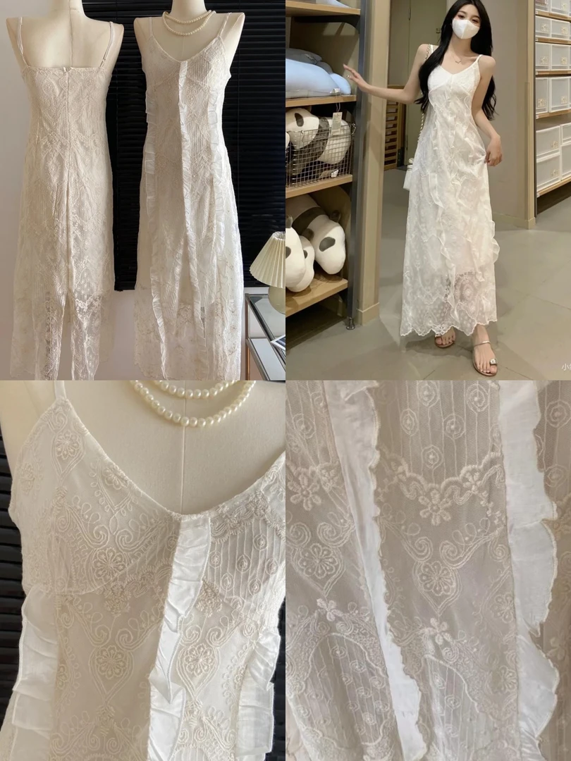 29670-长裙礼服名媛风长款挂脖式法式连衣裙碎花吊带春夏