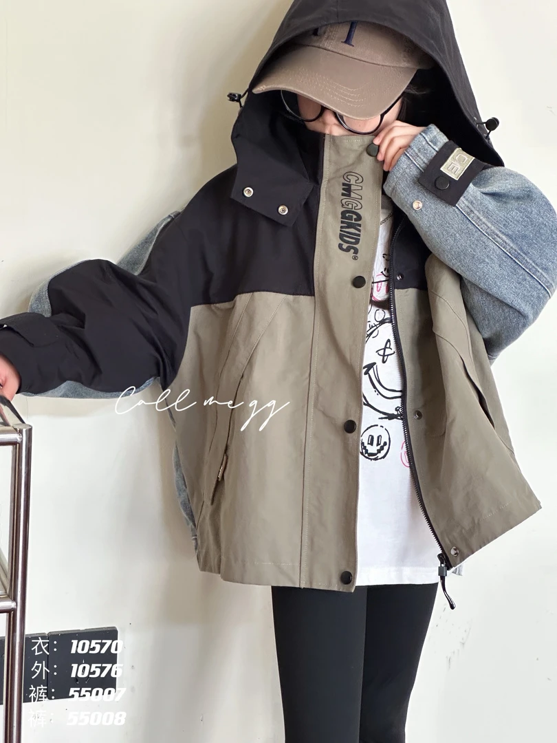 叫我格格儿童冲锋衣外套男童女童拼接上衣 10576洋气连帽帅气休闲