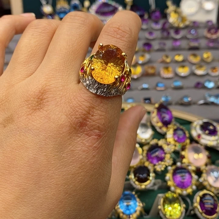 水晶戒指银S925镶嵌天然水晶戒指