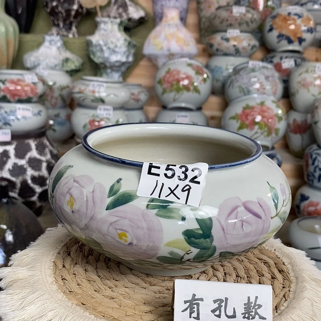 景德镇陶瓷纯手绘陶瓷花盆E532 微瑕