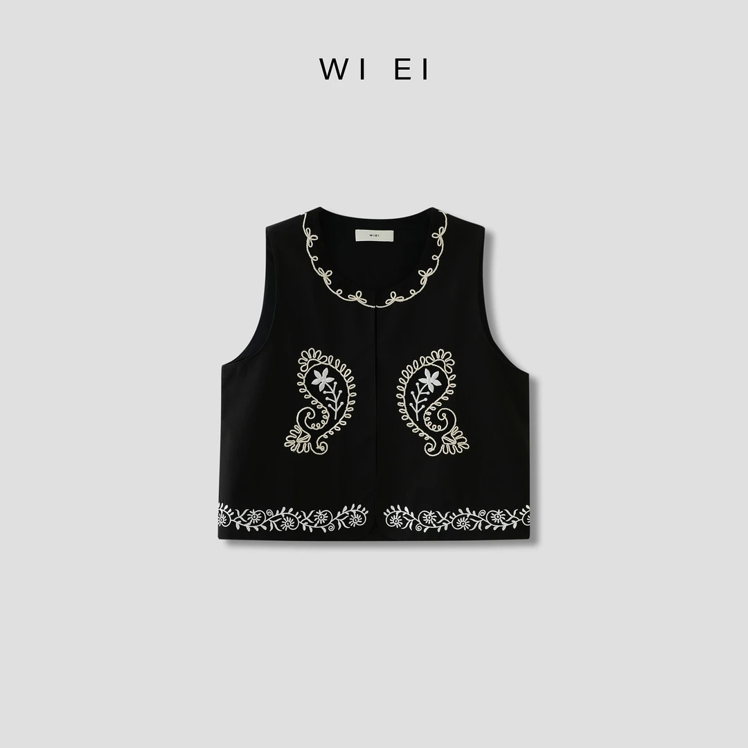 《WI EI》腰果花*莱赛尔超重工刺绣佰搭短马夹 24373