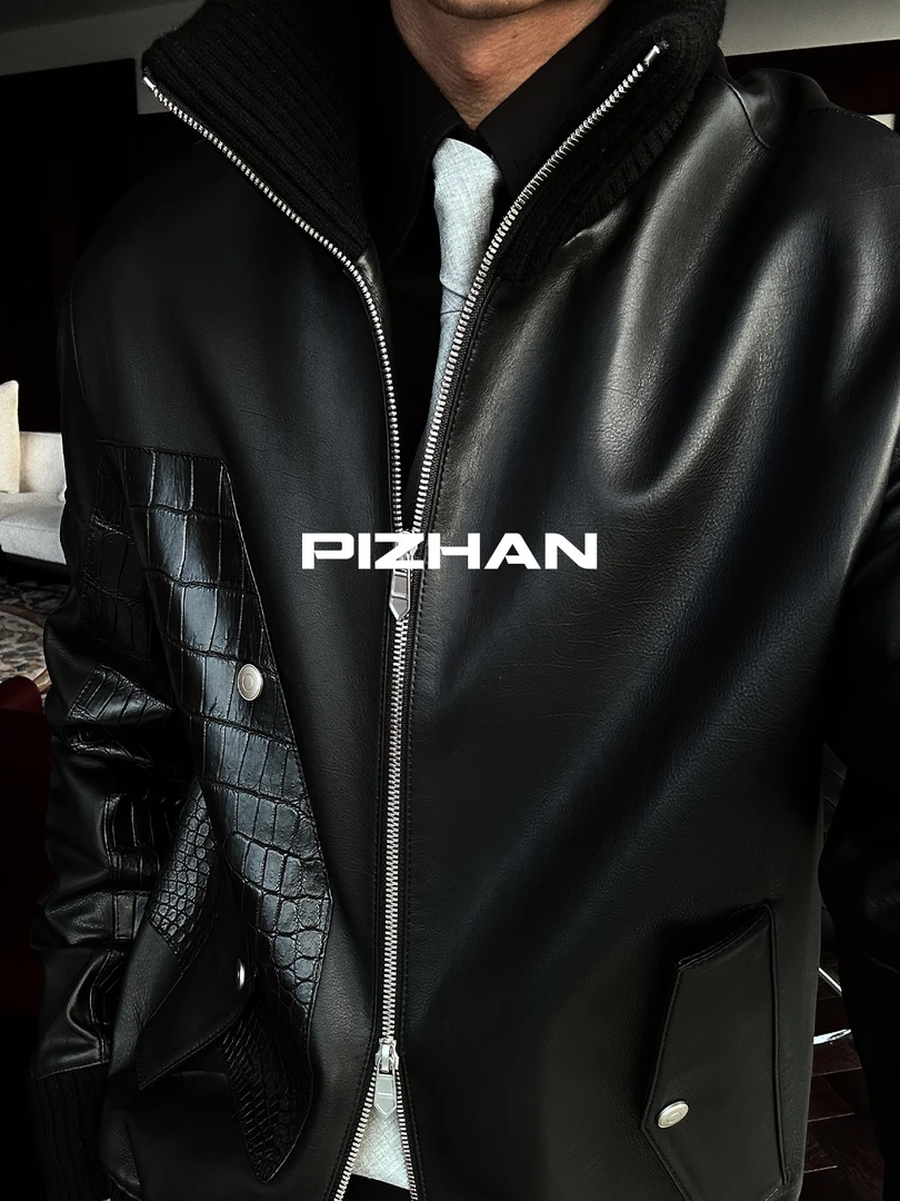 PIZHAN/皮展“爱某人仕经典版“ 【胎牛皮+鳄鱼皮】真皮夹克外套25405