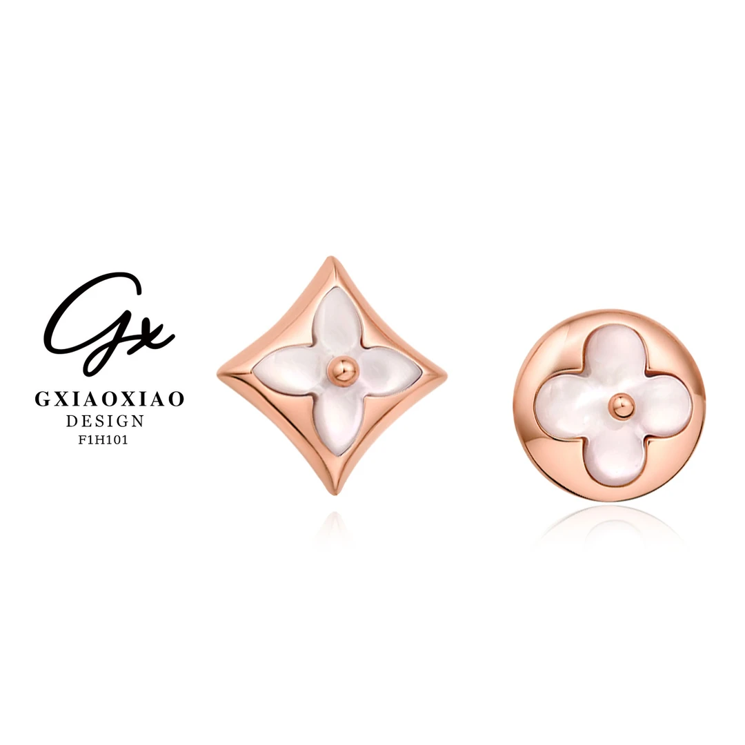 镀K金 高级感气质时尚白色菱形四叶花耳环 F1H101