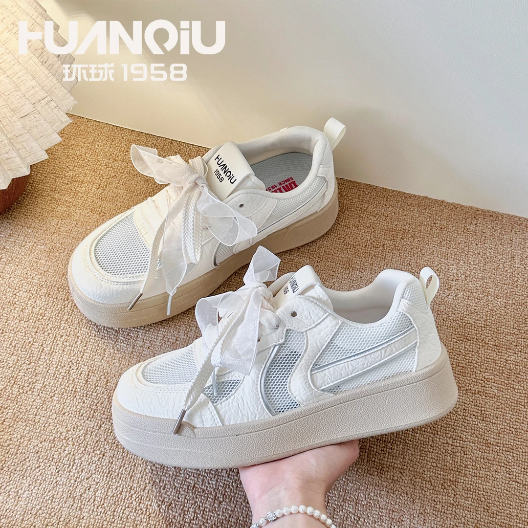 HUANQIU/环球2025夏季小白鞋网面透气学生时尚休闲鞋百搭欧若风女